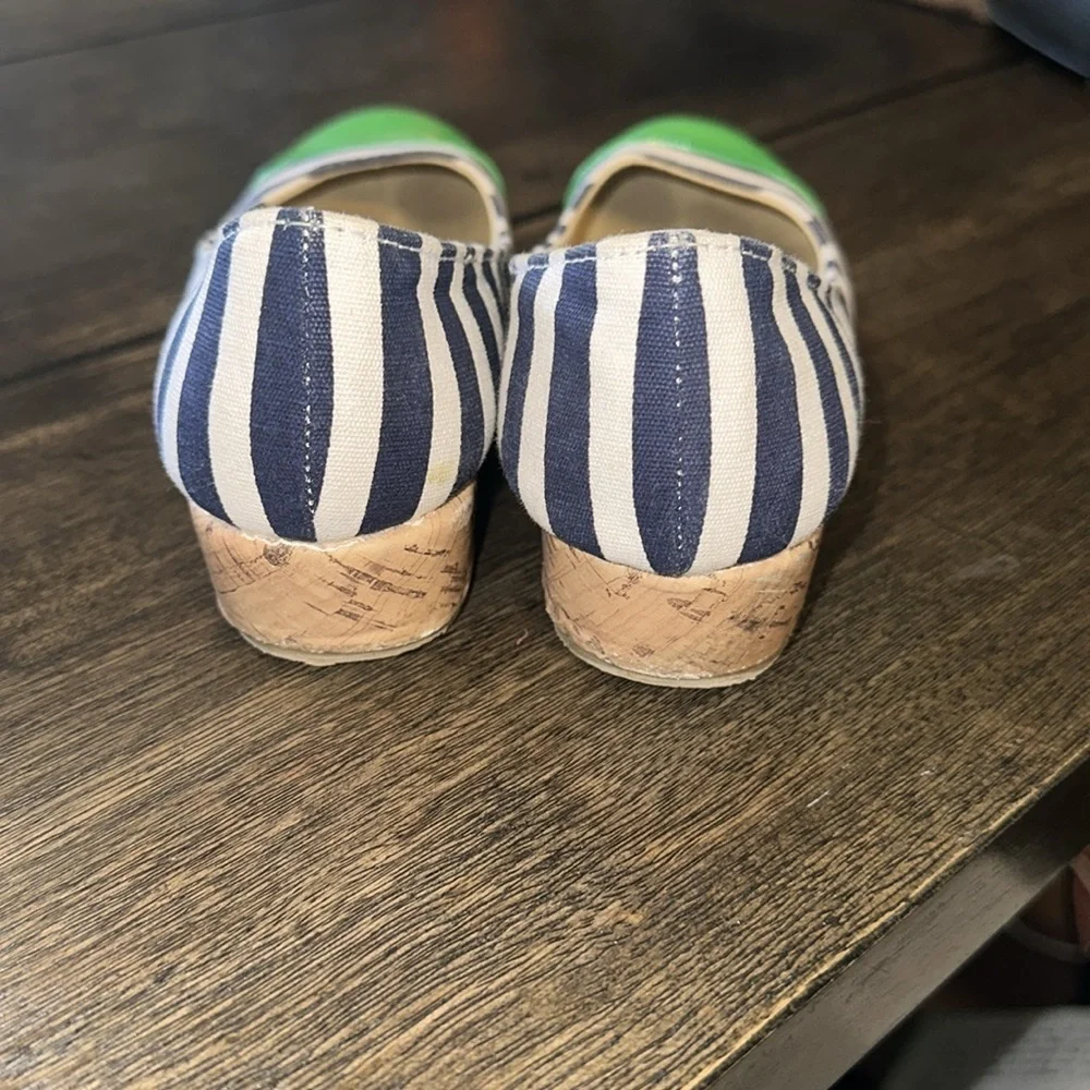 Gymboree Girls Wedge Striped Shoes Navy, White & Green size 12 Super Adorable‎